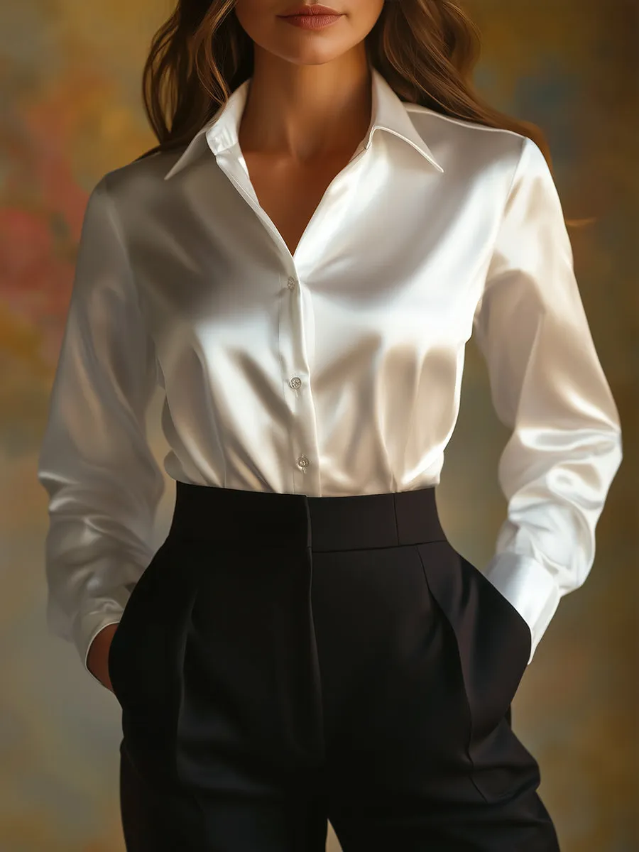 Elegant Black Satin Long Sleeves Blouse