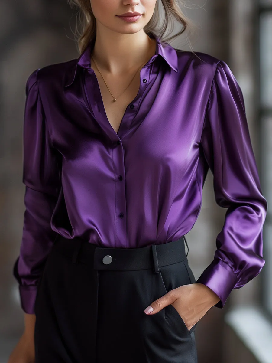 Elegant Black Satin Long Sleeves Blouse