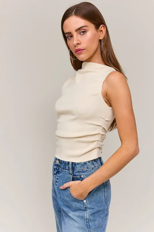 Ella Sleeveless Asymmetrical Neckline Top Ivory