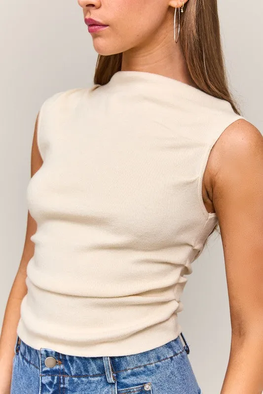 Ella Sleeveless Asymmetrical Neckline Top Ivory