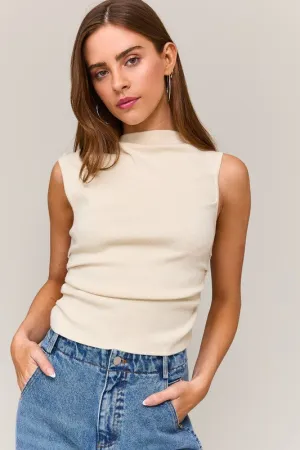 Ella Sleeveless Asymmetrical Neckline Top Ivory