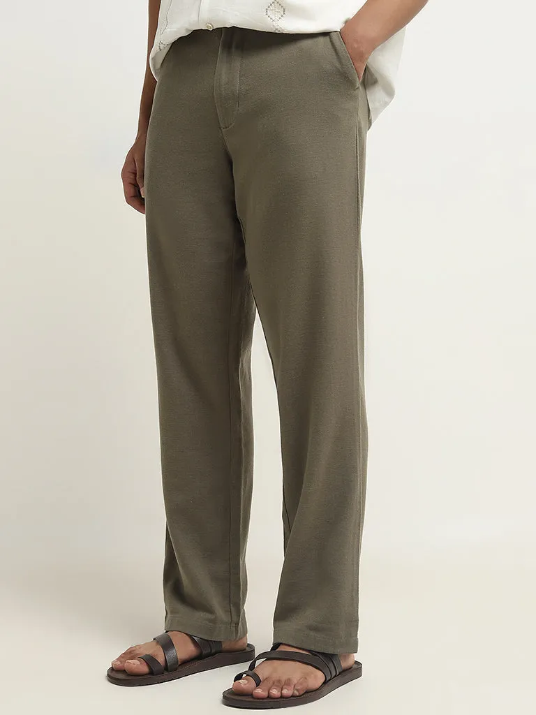 ETA Olive Relaxed-Fit Mid-Rise Cotton Blend Chinos