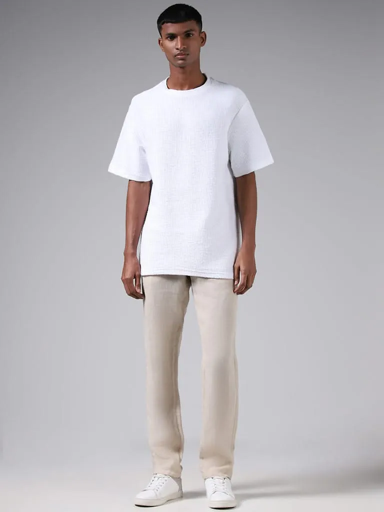 ETA White Self-Textured Cotton Relaxed-Fit T-Shirt