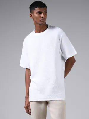 ETA White Self-Textured Cotton Relaxed-Fit T-Shirt