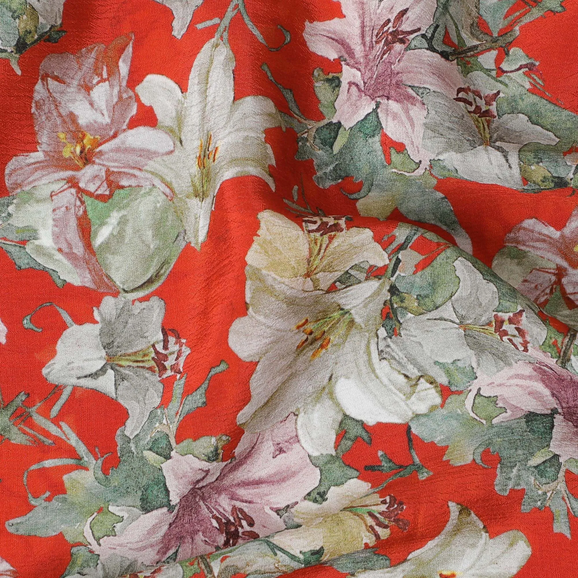 Fiesta Red Floral Viscose Crepe Fabric - 110cm Wide - Vibrant & Versatile - Buy Online-D18224