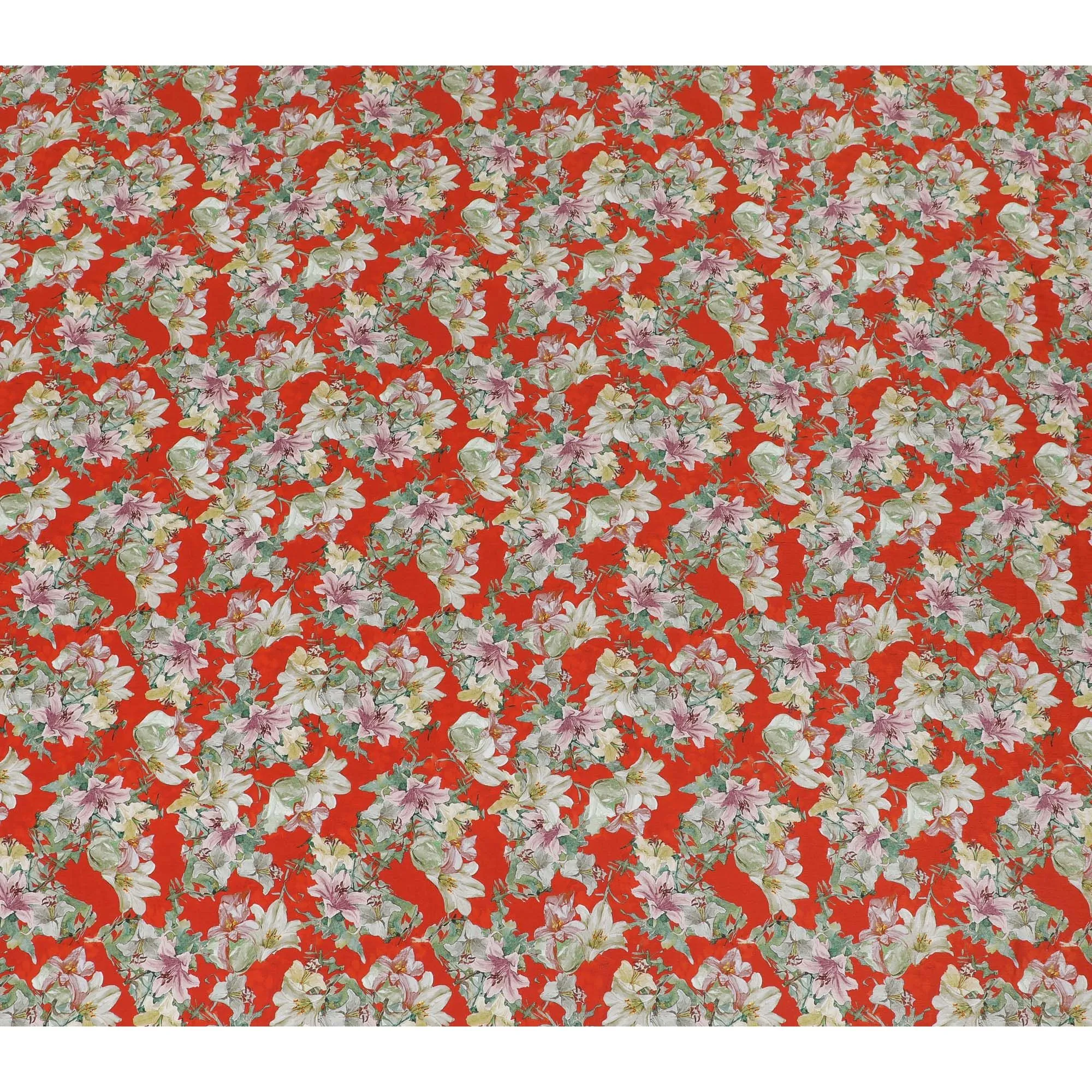 Fiesta Red Floral Viscose Crepe Fabric - 110cm Wide - Vibrant & Versatile - Buy Online-D18224