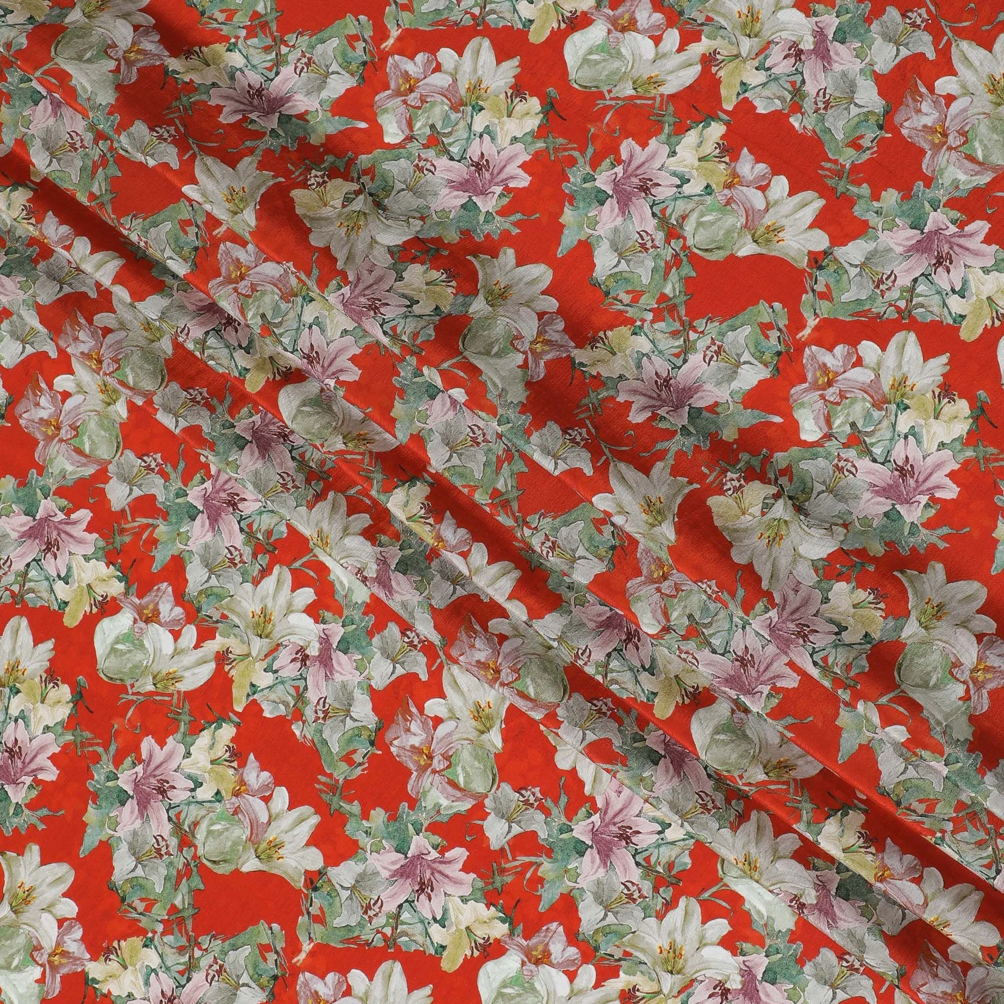 Fiesta Red Floral Viscose Crepe Fabric - 110cm Wide - Vibrant & Versatile - Buy Online-D18224