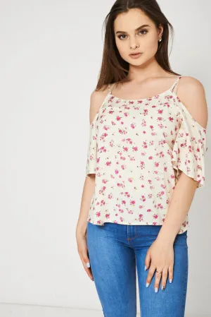 Floral Print Cold Shoulder Top Ex-Branded