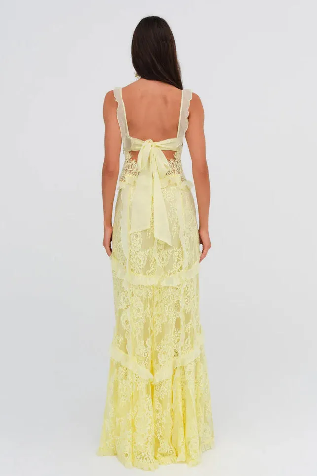 For Love & Lemons Milena Lace Maxi Dress - Yellow