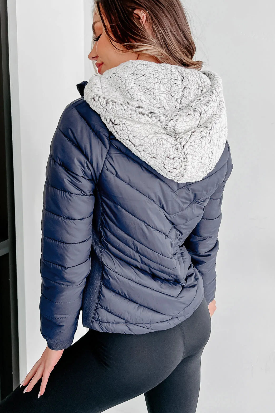 Frost Bitten Puffer Jacket With Removable Sherpa Hood (Navy)