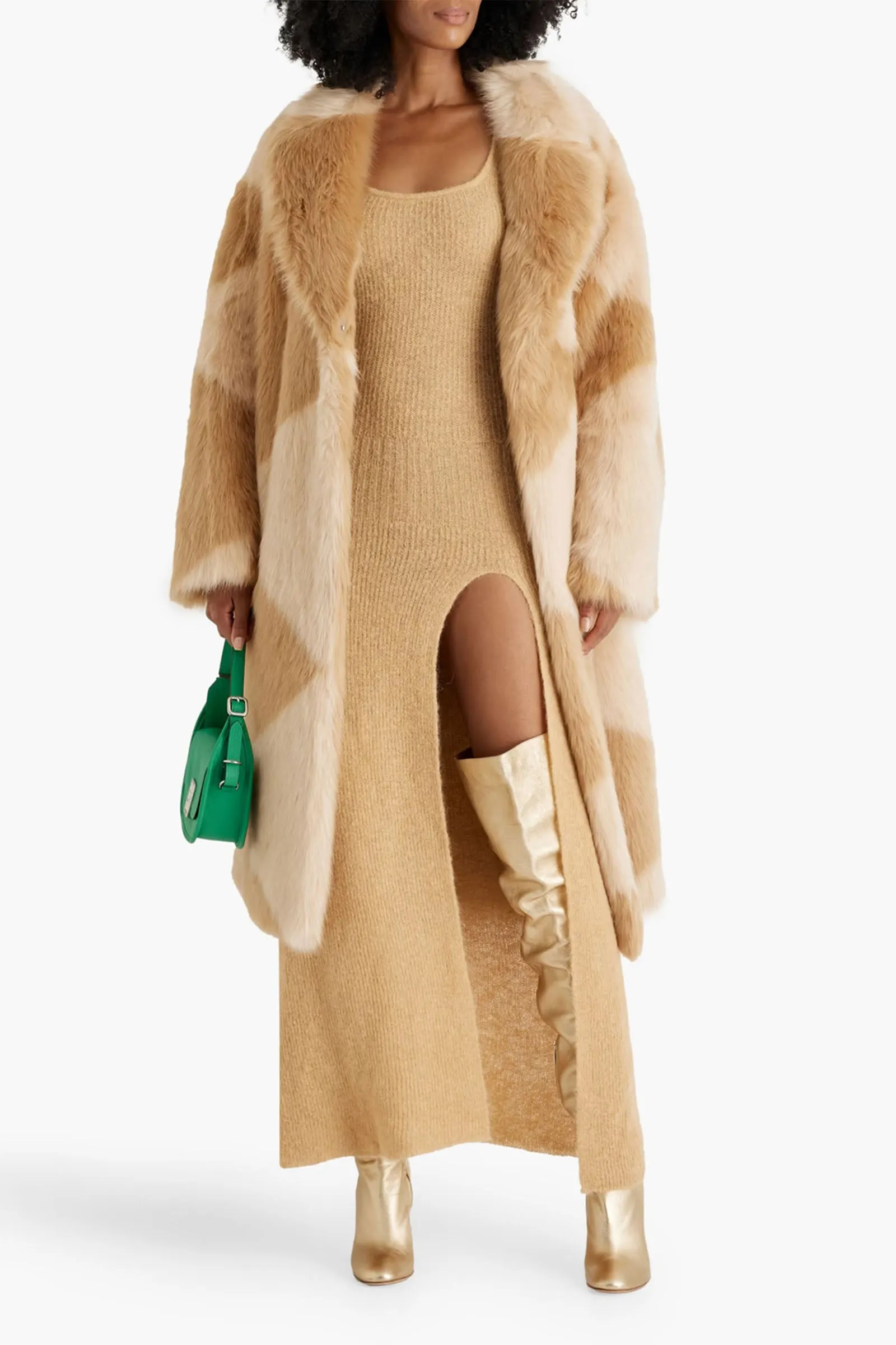 Genevieve Checked Faux Fur Coat