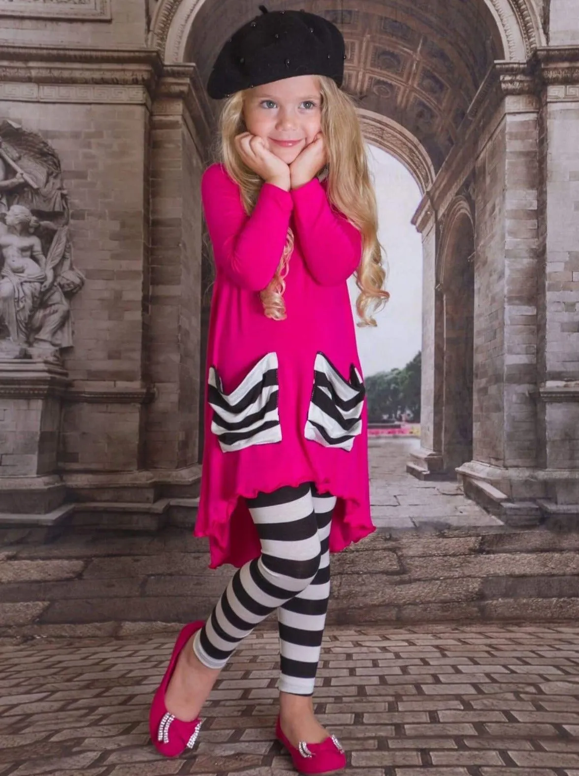 Girls Hi-lo Long Sleeve Tunic with Slouchy Pockets And Matching Legging Set