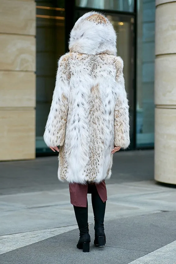 Hooded Bobcat Fur Coat (Natural)