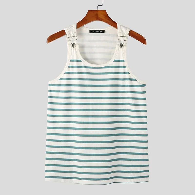 Horizontal Stripe Buckle Tank Top