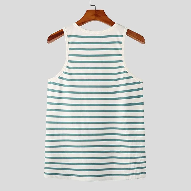 Horizontal Stripe Buckle Tank Top