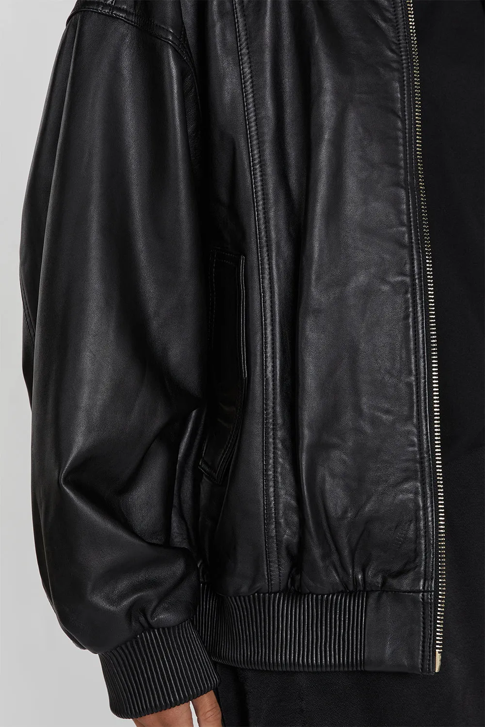 HUTTON BLACK LEATHER BOMBER JACKET