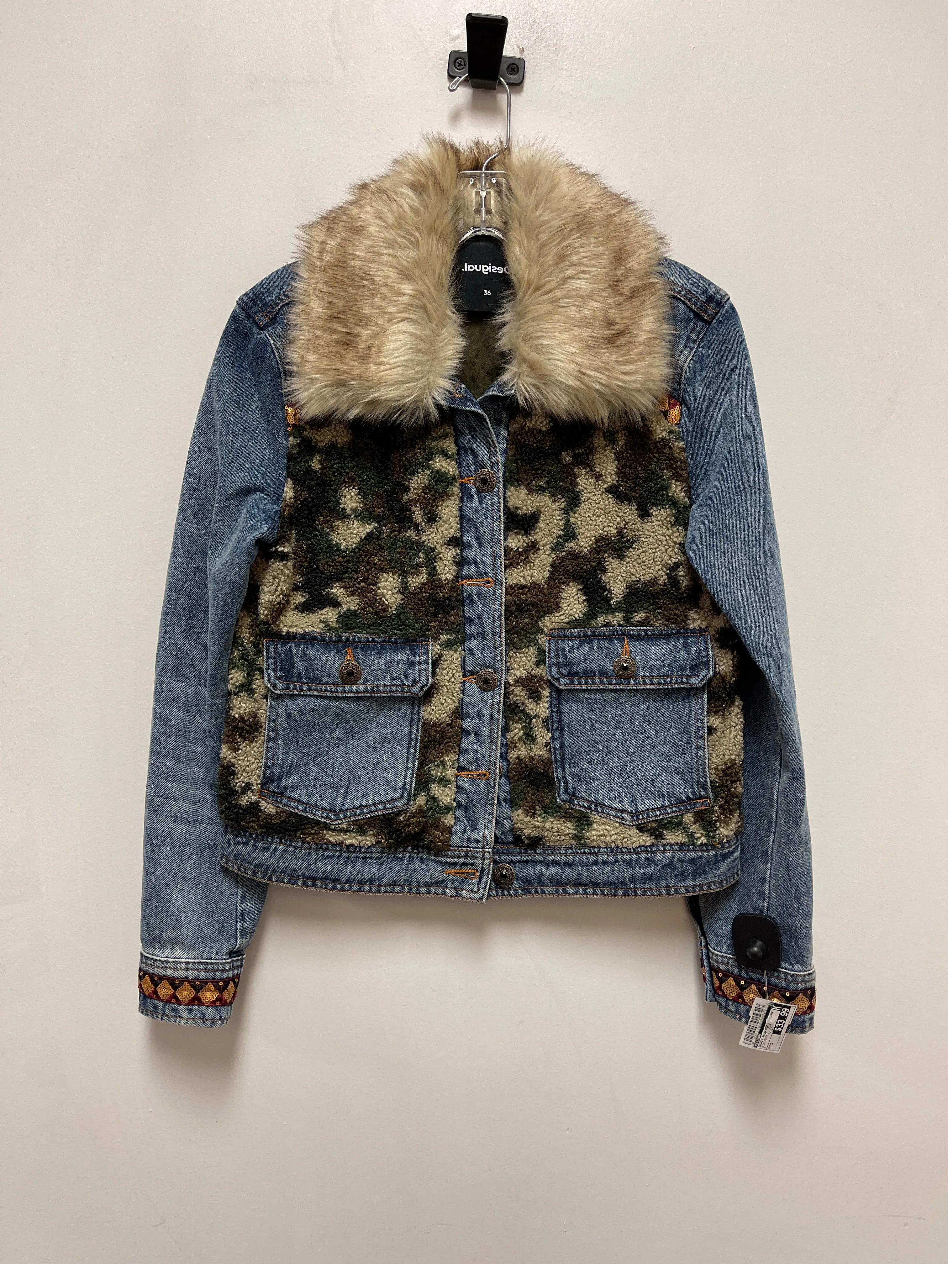 Jacket Faux Fur & Sherpa By Desigual In Blue Denim, Size: S