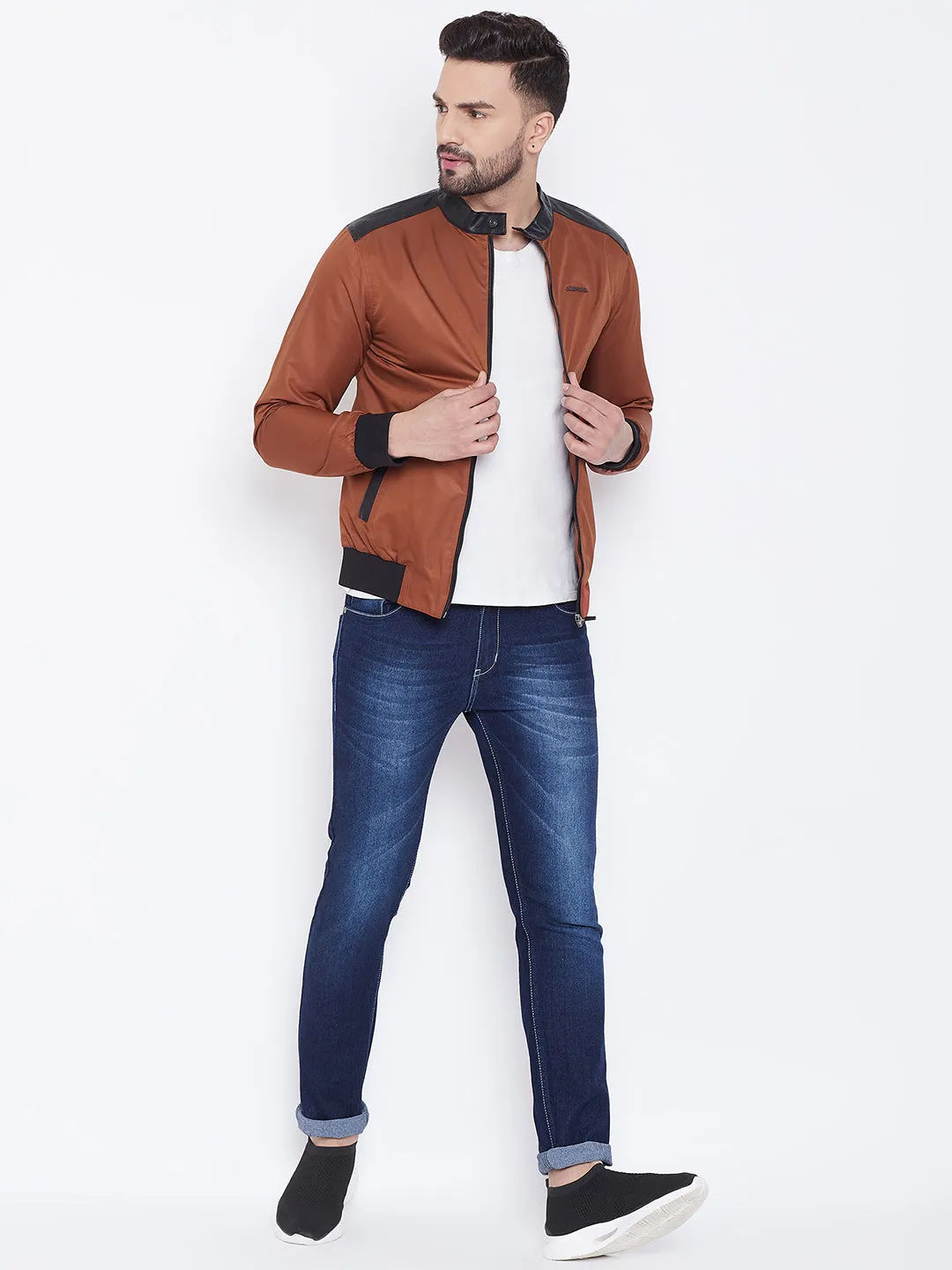 JUMP USA Men Brown Solid Casual Bomber Jacket