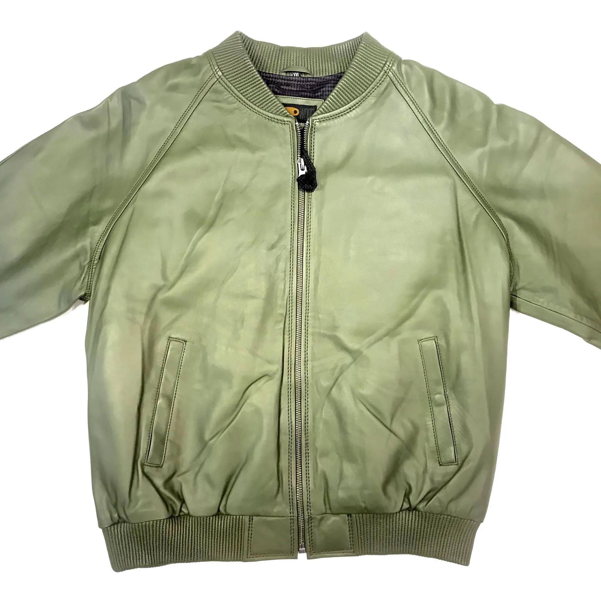 Kashani Olive Green Naked Lambskin Bomber Jacket