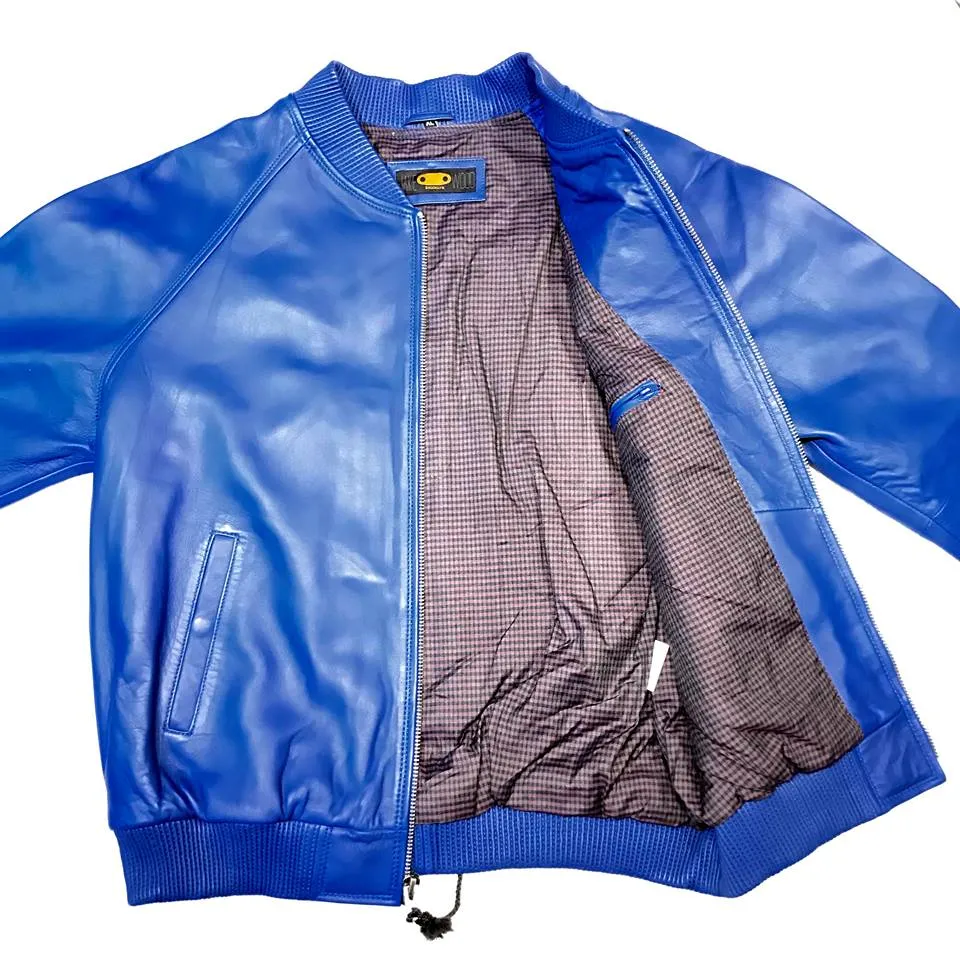 Kashani Royal Blue Naked Lambskin Bomber Jacket