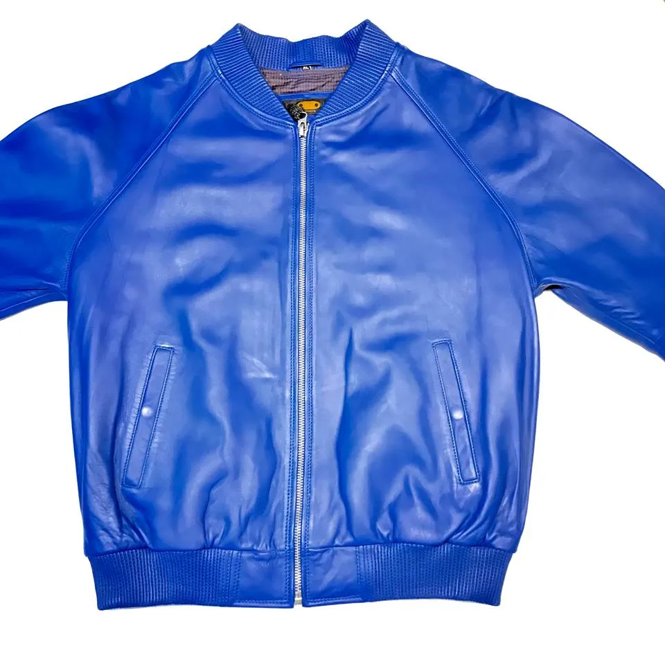 Kashani Royal Blue Naked Lambskin Bomber Jacket