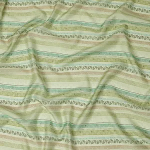 Light Green and Beige Striped Synthetic Viscose Fabric with Stone Work, 110 cm Width-D20581