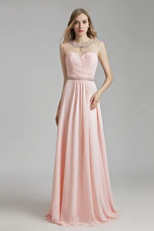 Light Pink Chiffon Simple Long Prom Dress