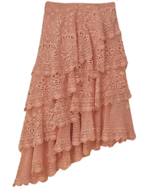 Light Pink Guipure Tiered Maxi Skirt