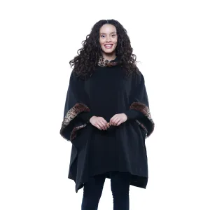 Liza Cozy Coat Fleece Poncho with Faux Fur Trim