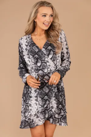 Looking For Me Black Snake Print Wrap Dress