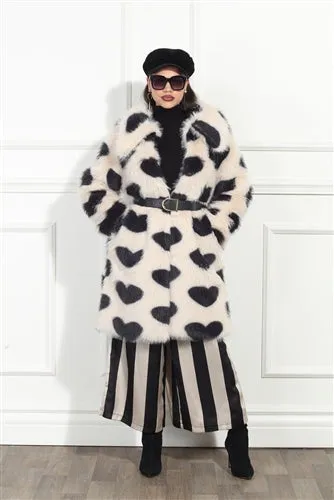 Luxe Moda LM345 Heart Print Faux Fur Coat