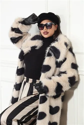 Luxe Moda LM345 Heart Print Faux Fur Coat