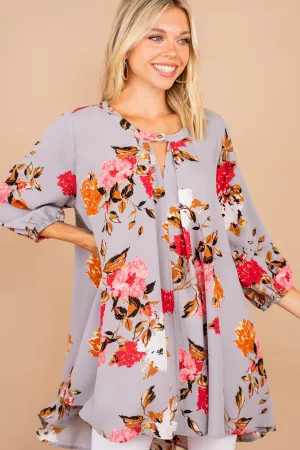 Make A Promise Gray Floral Tunic