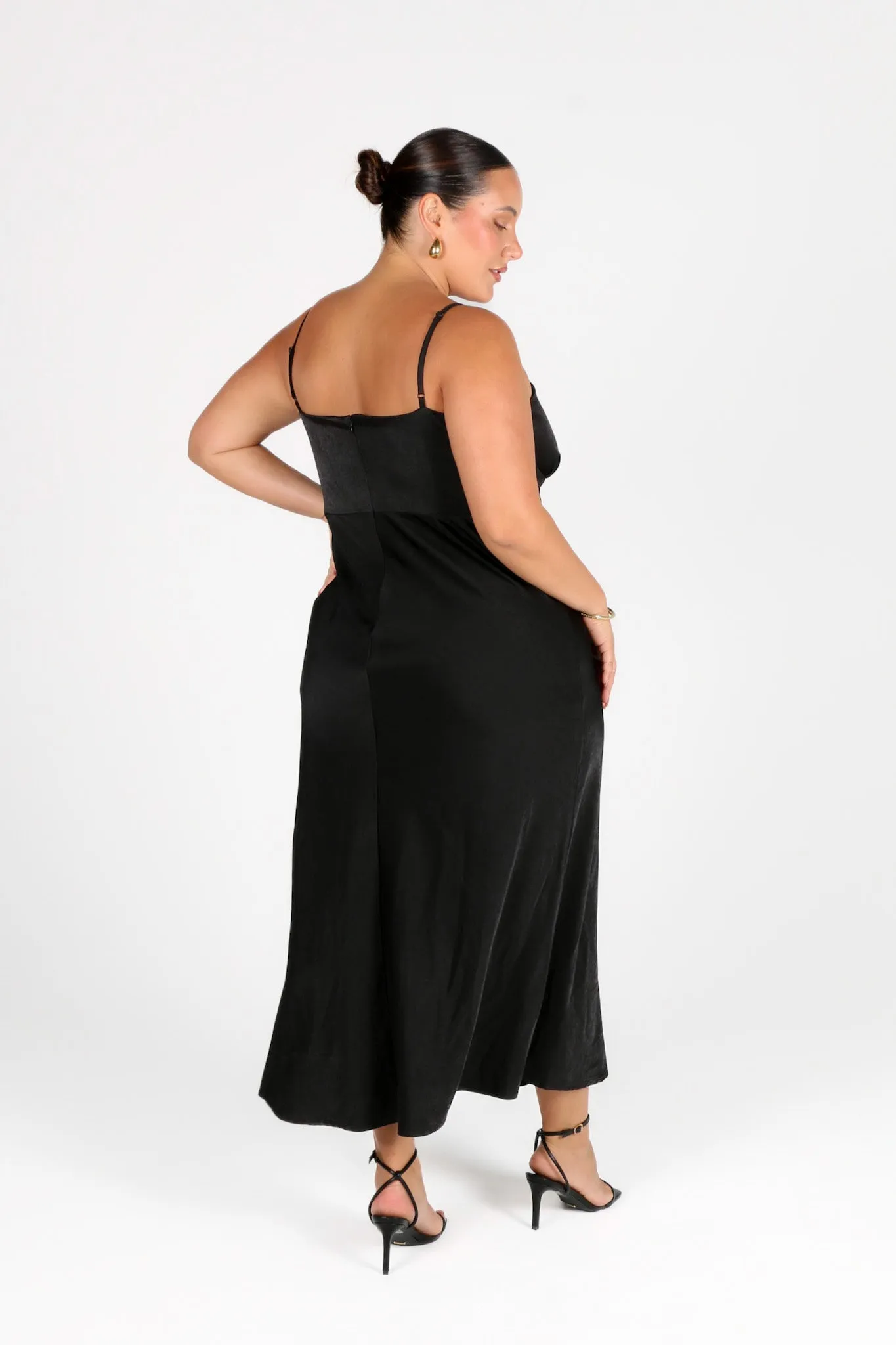 MARGOT SILKY SLIP MIDI DRESS BLACK