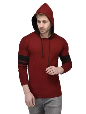 Maroon Cotton Self Pattern Hooded Tees