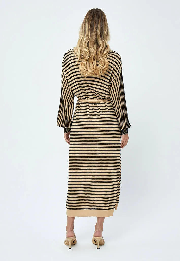 Mathilda V-Neck Baloon Sleeve Dress - Black Stripe