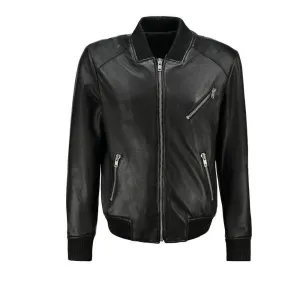 Men Black Bomber Leather Jacket