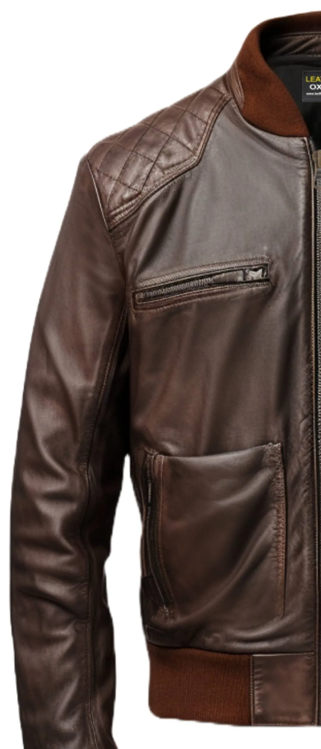 Men Brown Leather Jacket - Brown Bomber Jacket for Men