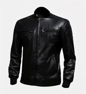 Men’s  Black Biker Bomber Leather Jacket