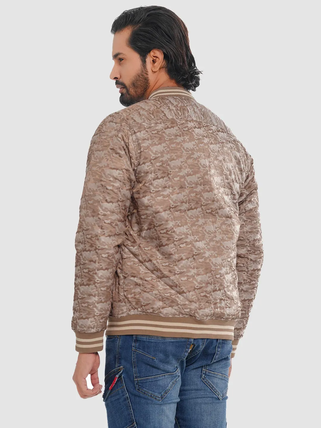 Men's Casual Bomber Jacket in Sand Brown