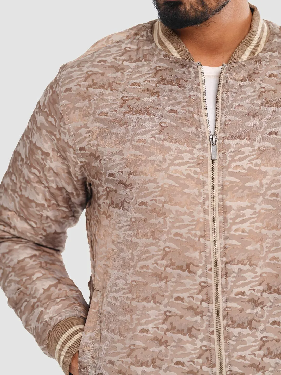 Men's Casual Bomber Jacket in Sand Brown