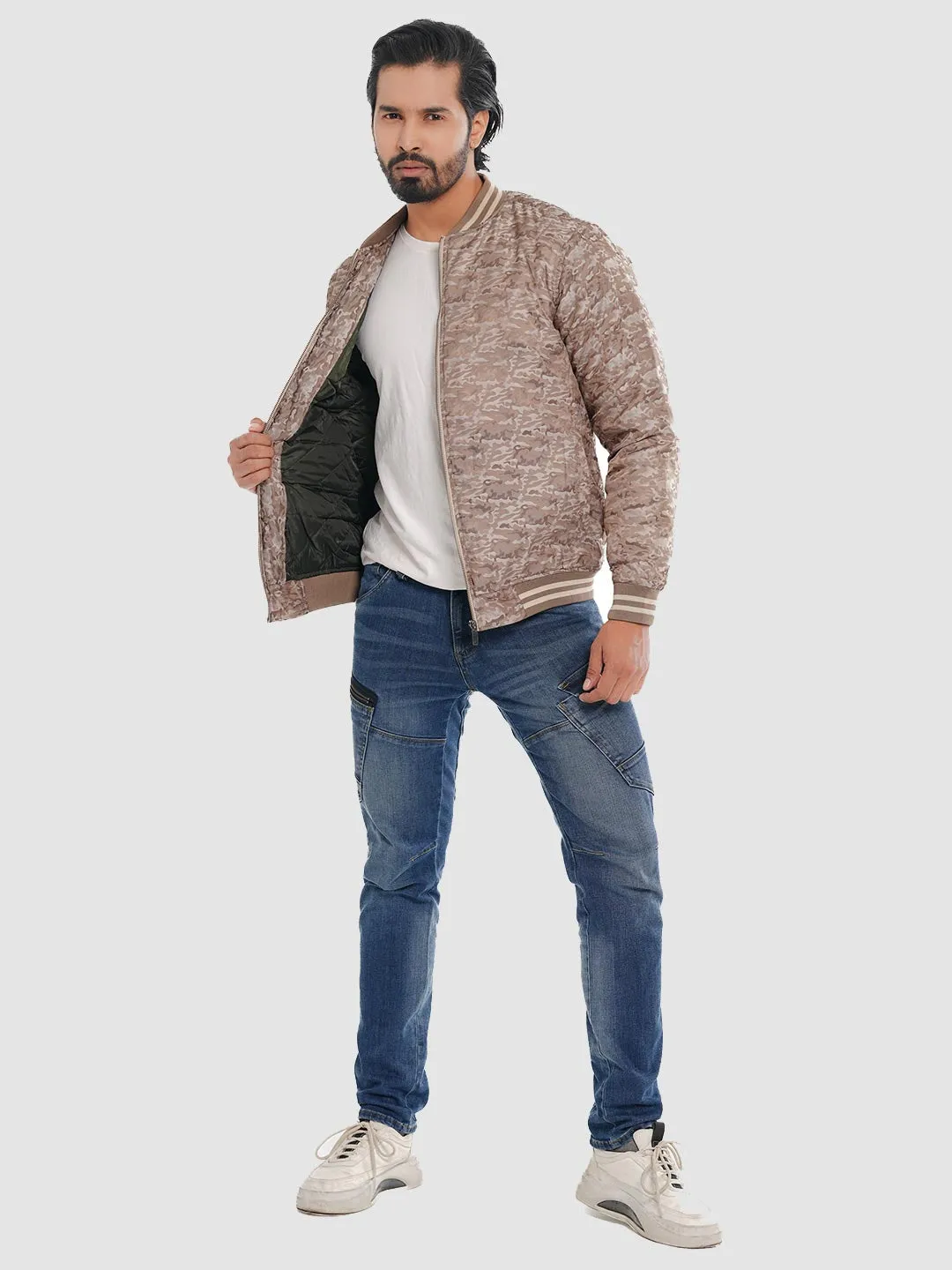 Men's Casual Bomber Jacket in Sand Brown