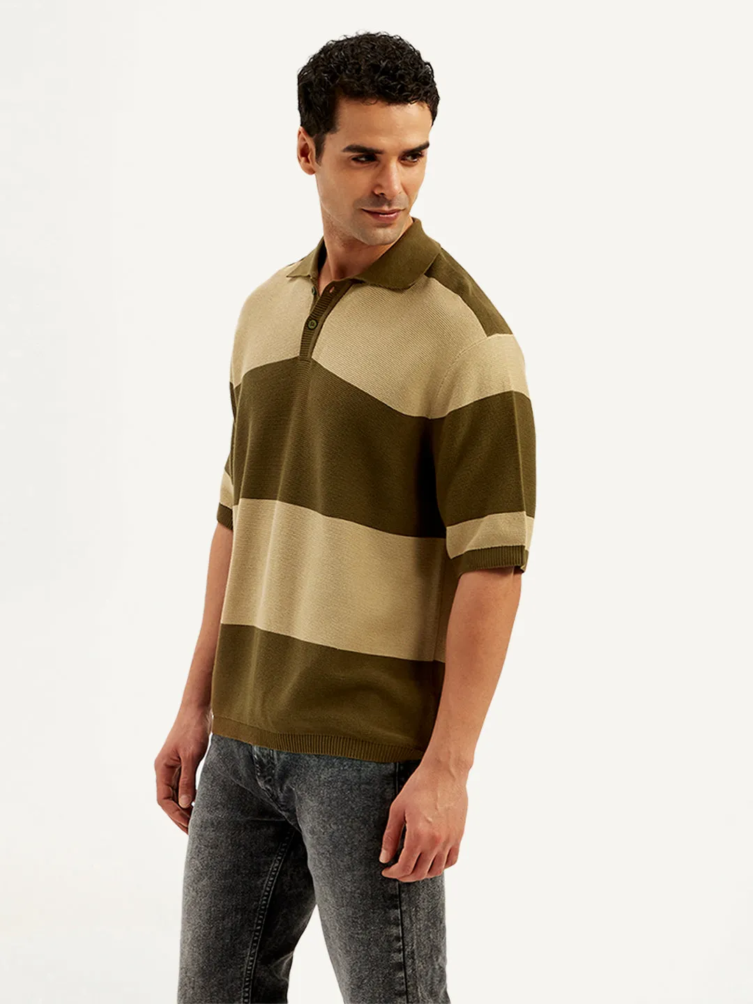 Men's Colorblock Loose Fit Polo T-Shirt