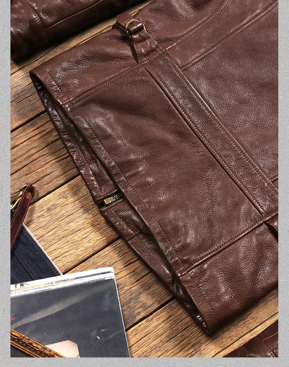 Men's Newsboy Leather Jacket Brown Cowhide