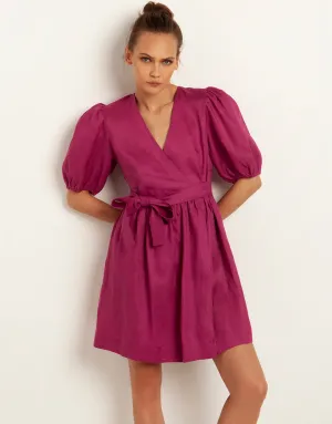 Minimal Mini Wrap Dress - Magenta