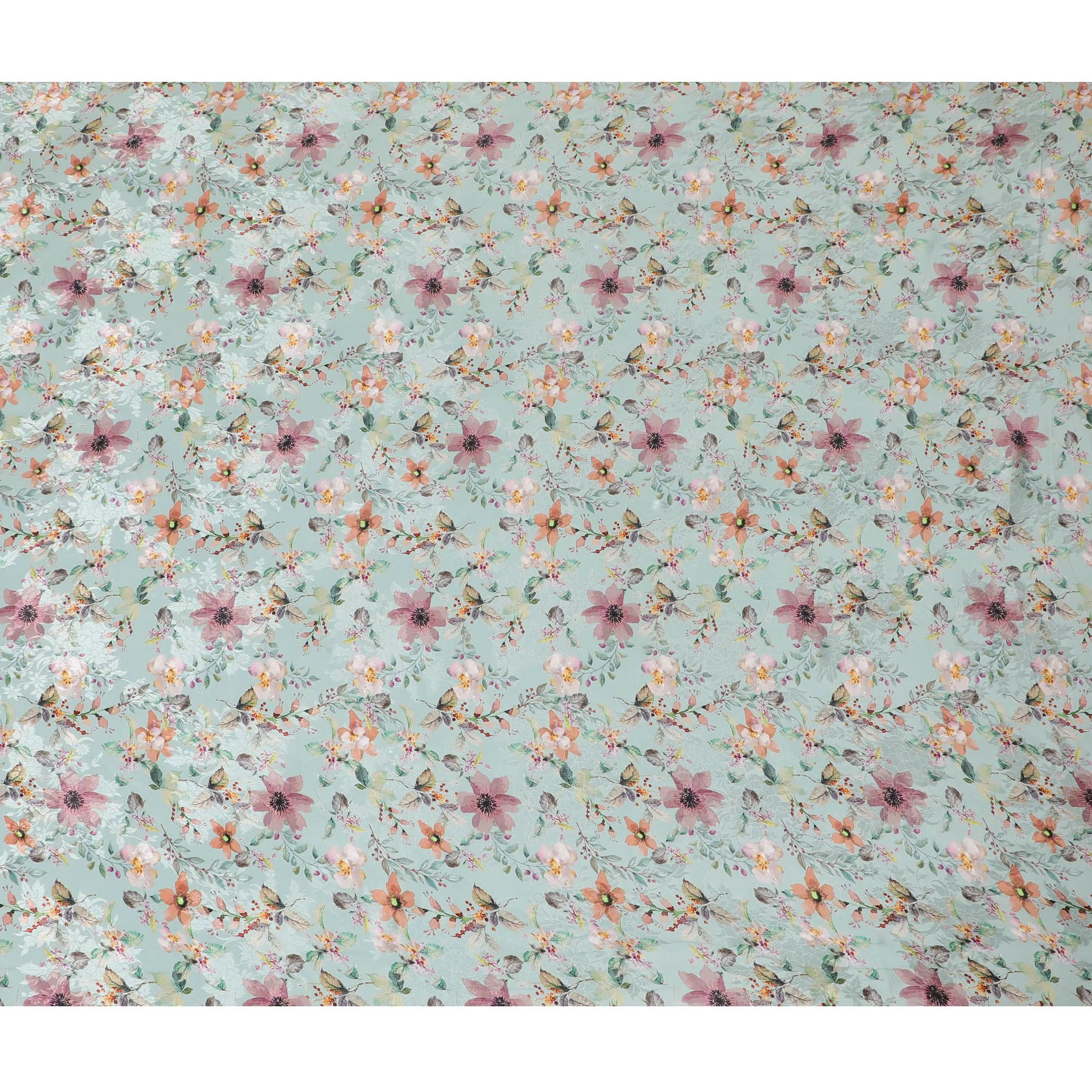 Mint Blossom Synthetic Crepe Fabric, 110cm Width - Floral Serenity from India-D17935