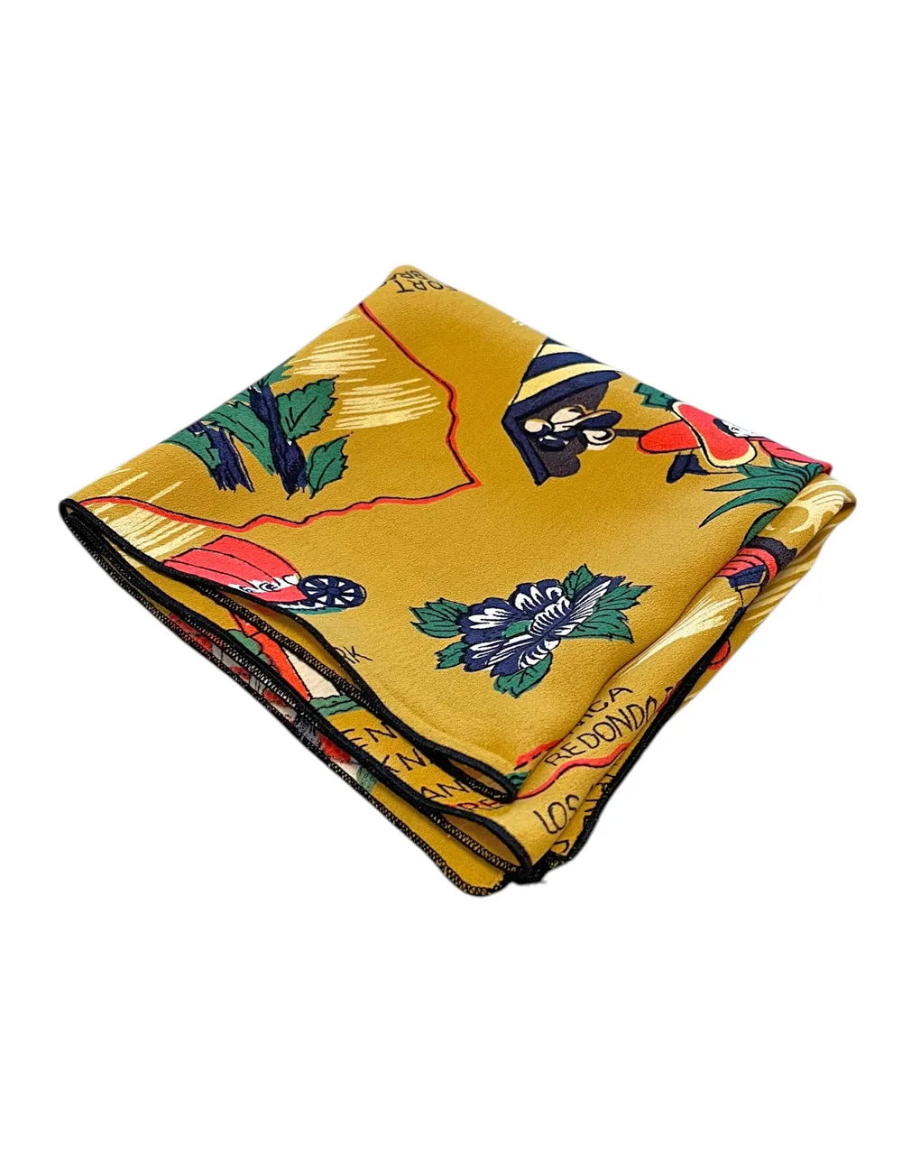 Mustard Yellow California Print Square Hair & Neck Scarf - 24x24"