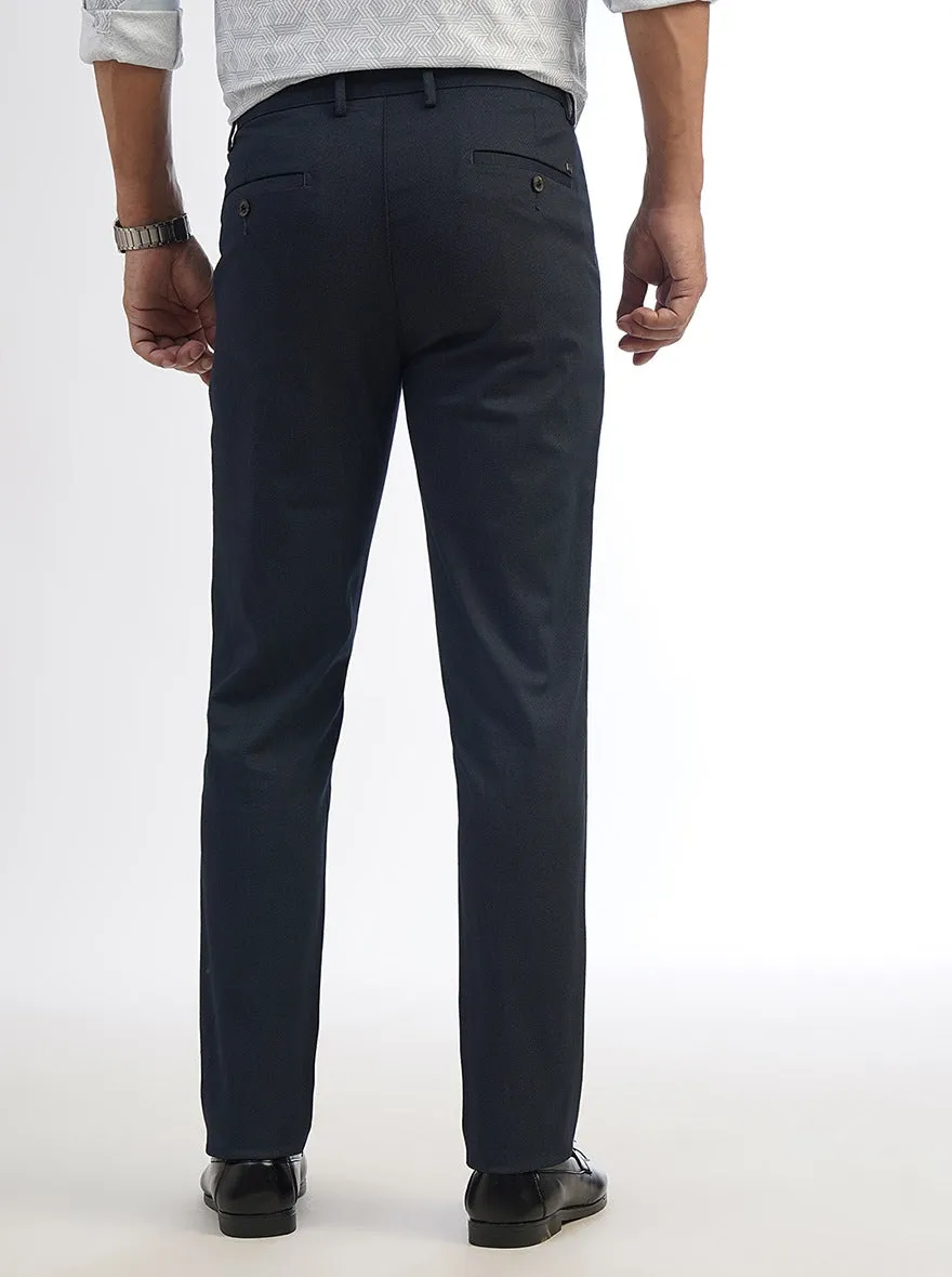 Navy Blue Printed Slim Fit Casual Trouser | JadeBlue