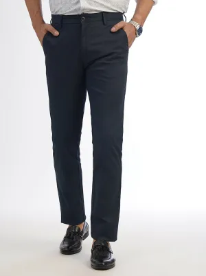 Navy Blue Printed Slim Fit Casual Trouser | JadeBlue