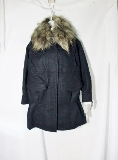 NWT NEW SACAI WOOL GOAT FUR jacket coat pockets Sz 1 BLACK